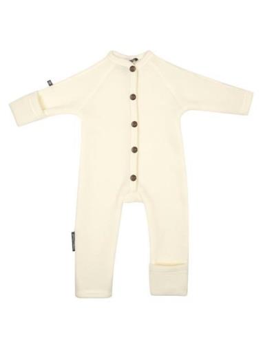 Jumpsuit, Merino Wool W. Buttons, Offwhite Pitkähihainen Body Beige Sm...