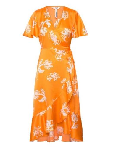 Objissy Papaya S/S Midi Wrap Dress 127 Polvipituinen Mekko Orange Obje...