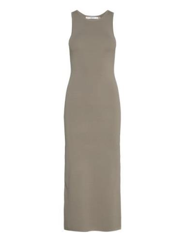 Briellegz Sl Rib Dress Polvipituinen Mekko Khaki Green Gestuz