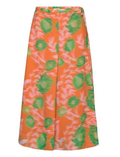 Printed Light Crepe Polvipituinen Hame Orange Ganni