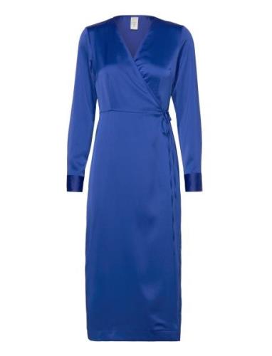 Yaspella Ls Wrap Midi Dress S. Noos Polvipituinen Mekko Blue YAS