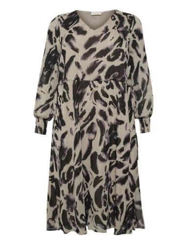 Kcfiona Dress Polvipituinen Mekko Grey Kaffe Curve