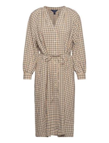 D1. Check Stand Collar Shirt Dress Polvipituinen Mekko Beige GANT