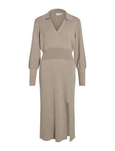 Vimarla L/S Collar Long Knit Dress/Su Polvipituinen Mekko Beige Vila