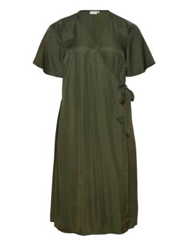 Carkalana S/S Wrap Calf Dress Wvn Polvipituinen Mekko Green ONLY Carma...