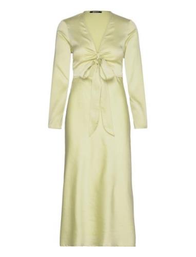 Tie Front Satin Midi Dress Polvipituinen Mekko Yellow Gina Tricot