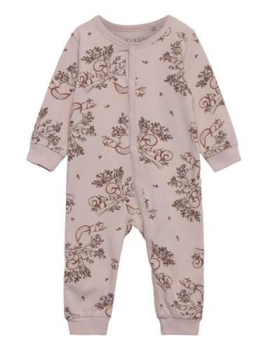 Nightsuit W/O Feet W.aop Pyjama Sie Jumpsuit Haalari Pink Fixoni