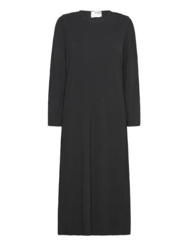 Slfsilla Ls O-Neck Plisse Midi Dress Polvipituinen Mekko Black Selecte...