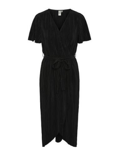 Yasolinda Ss Midi Wrap Dress S. Noos Polvipituinen Mekko Black YAS