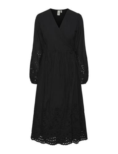 Yasluma Ls Long Wrap Dress S. Noos Polvipituinen Mekko Black YAS