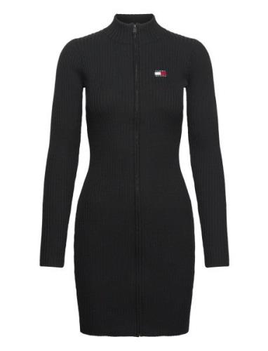 Tjw Badge Zip Sweater Dress Lyhyt Mekko Black Tommy Jeans