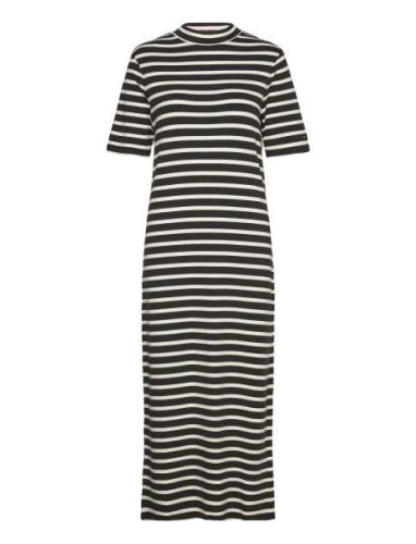 Crv Slim Rib Stp Midi Dress Polvipituinen Mekko Black Tommy Hilfiger