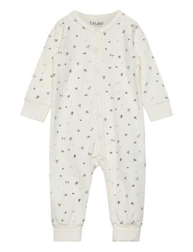 Nightsuit W. Aop Pyjama Sie Jumpsuit Haalari Cream CeLaVi