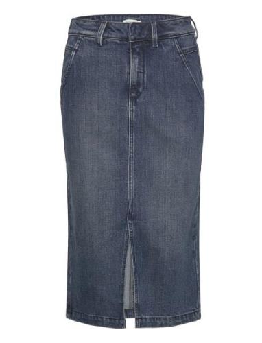 Denim Skirt With Slit Polvipituinen Hame Blue Tom Tailor