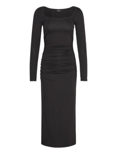 Soft Touch Ruched Midi Dress Polvipituinen Mekko Black Gina Tricot