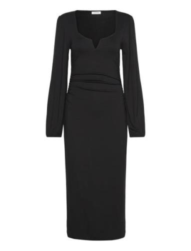 Rudina Puff Sleeve Midi Dress Polvipituinen Mekko Black Bubbleroom