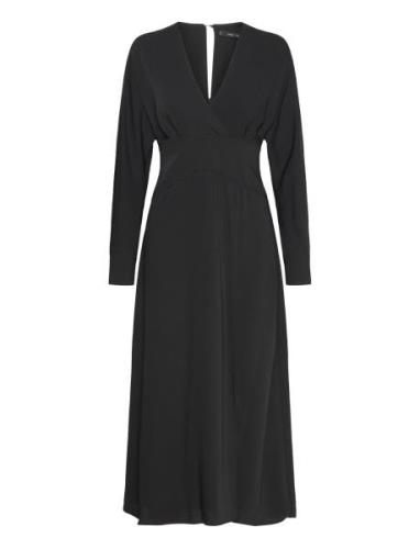 Cross-Neckline Slit Dress Polvipituinen Mekko Black Mango