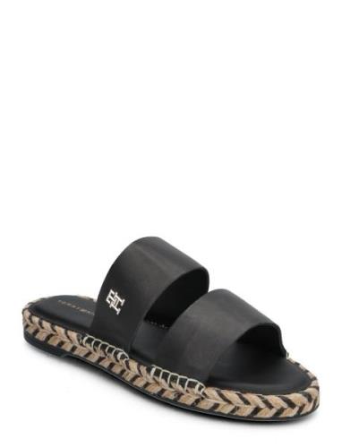 Th Leather Flat Esp Sandal Matalapohjaiset Sandaalit Black Tommy Hilfi...