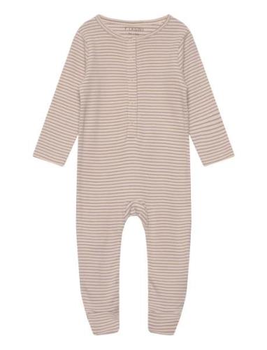 Romper Ls W. Feet Pyjama Sie Jumpsuit Haalari Beige Fixoni