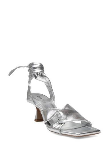 D6Ziya Heeled Leather Sandals Korolliset Sandaalit Silver Dante6