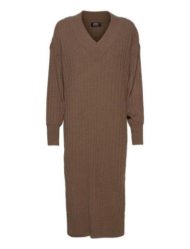 Onlnew Tessa L/S Midi V Dress Knt Noos Polvipituinen Mekko Brown ONLY