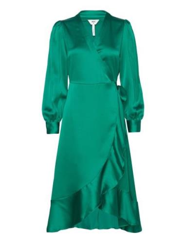 Objsateen Wrap Dress A Fair Polvipituinen Mekko Green Object