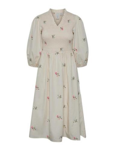 Yasjubel 3/4 Midi Dress S. - Ca Polvipituinen Mekko Cream YAS