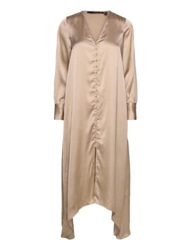 Vmemma Ls Long Satin Button Dress Wvn Polvipituinen Mekko Beige Vero M...