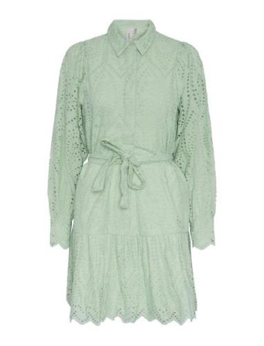 Yasholi Ls Belt Dress S. Noos Lyhyt Mekko Green YAS