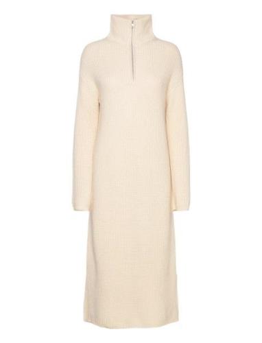 Slfbloomie Ls Knit Dress Half Zip Polvipituinen Mekko Cream Selected F...