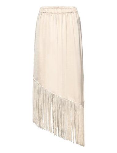 Gili Fringe Skirt Polvipituinen Hame Cream NORR