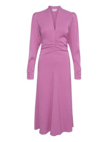 Brinagz Midi V-Neck Dress Polvipituinen Mekko Pink Gestuz