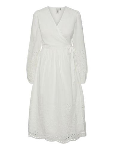 Yasluma Ls Long Wrap Dress S. Noos Polvipituinen Mekko White YAS