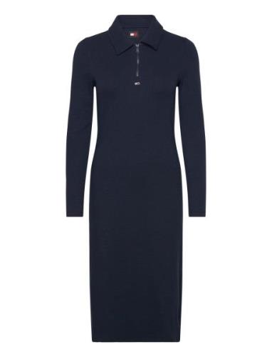 Tjw Half Zip Rib Polo Dress Polvipituinen Mekko Navy Tommy Jeans