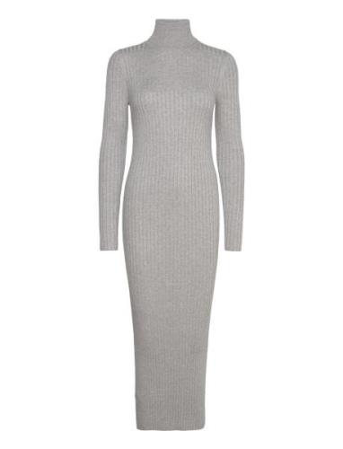 Turtleneck Ribbed Midi-Dress Polvipituinen Mekko Grey Mango