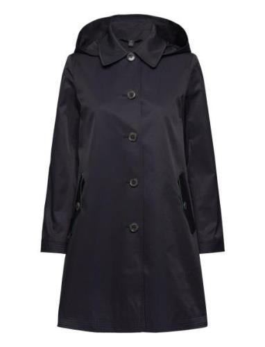 Hooded Cotton-Blend Balmacaan Coat Ohut Pitkä Takki Navy Lauren Ralph ...