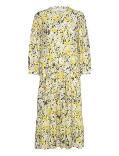 Oliviall Midi Dress 3/4 Polvipituinen Mekko Yellow Lollys Laundry