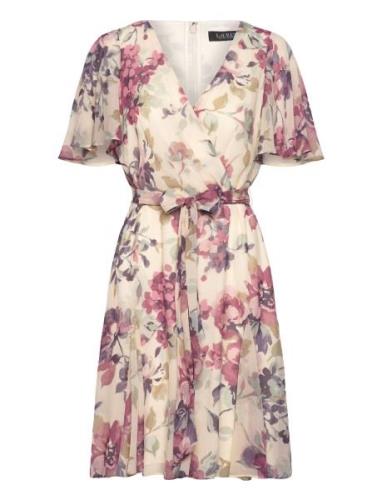 Floral Crinkle Georgette Surplice Dress Lyhyt Mekko Cream Lauren Ralph...