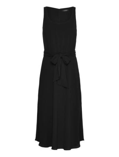 Belted Crepe Sleeveless Dress Polvipituinen Mekko Black Lauren Ralph L...