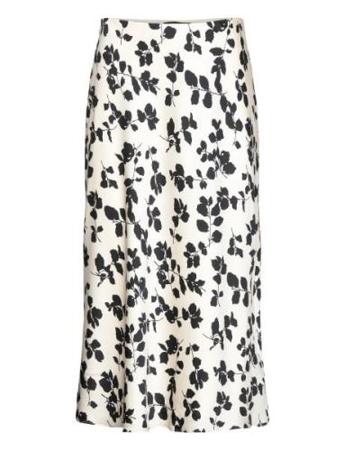 Leaf-Print Charmeuse Midi Skirt Polvipituinen Hame Black Lauren Ralph ...