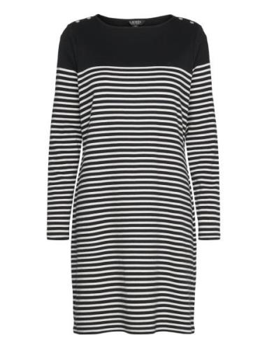 Striped Cotton Boatneck Dress Lyhyt Mekko Black Lauren Women