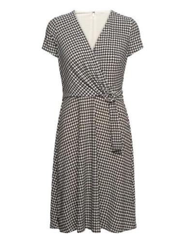 Houndstooth Jersey Surplice Dress Polvipituinen Mekko Black Lauren Ral...