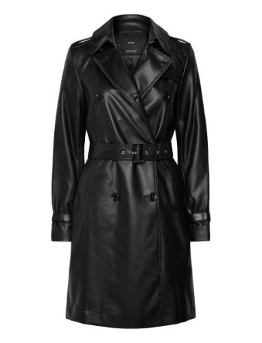 Leather-Effect Trench Coat Trenssi Takki Black Mango