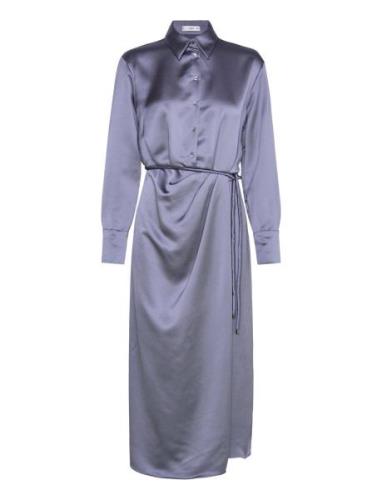 Satin Shirt Dress Polvipituinen Mekko Blue Mango