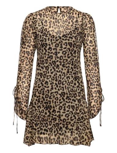 Flared-Sleeved Leopard-Print Dress Lyhyt Mekko Brown Mango