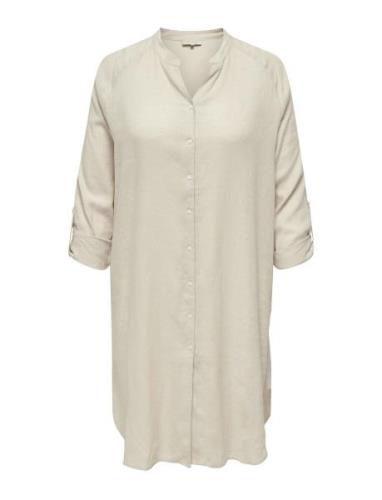 Cartokyo L/S Linen Blend Dress Wvn Polvipituinen Mekko Cream ONLY Carm...