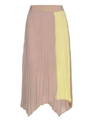 D6Faraway Colourblock Skirt Polvipituinen Hame Beige Dante6