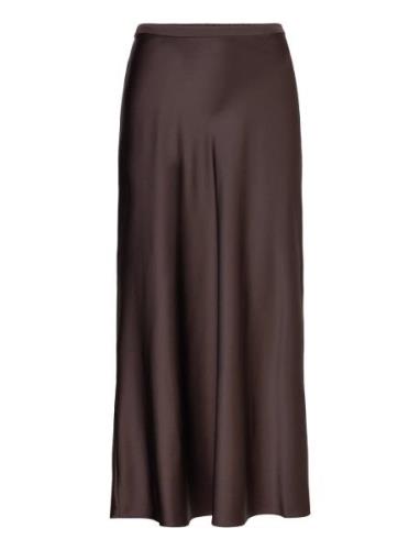 Angelina Silk Satin Skirt Polvipituinen Hame Brown Balmuir