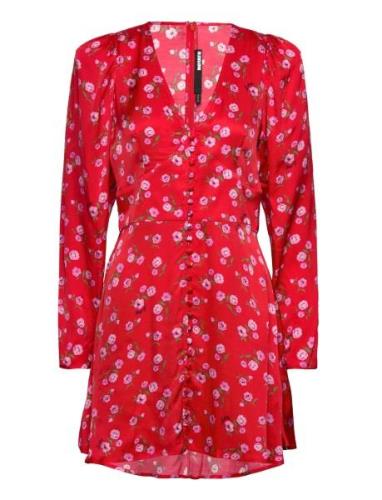 Printed V-Neck Mini Dress Lyhyt Mekko Red ROTATE Birger Christensen