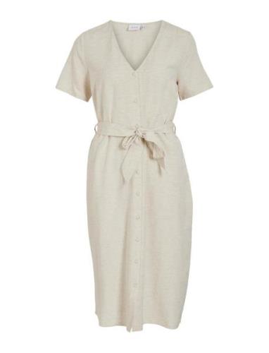 Viprisilla S/S V-Neck Midi Dress Polvipituinen Mekko Cream Vila